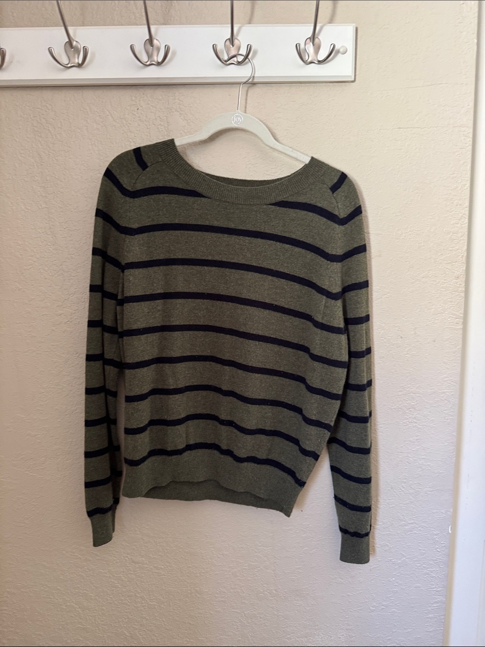 Vince Olive Green Striped Crewneck Sweater Medium